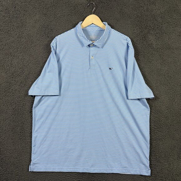 Vineyard Vines Polo Shirt Mens 2XL Light Blue Striped Performance Stretch Golf - Picture 1 of 11
